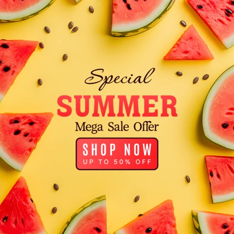 Vibrant Summer Sale Template Design with Watermelon Theme