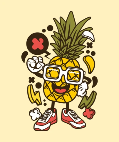 T-Shirt-Designvorlage mit Ananas-Cartoon-Figur