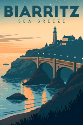 Coastal Sunset Design Template for Biarritz Travel Poster