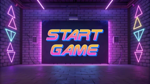 Modèle de design de démarrage de jeu rétro néon pour événements de jeu
