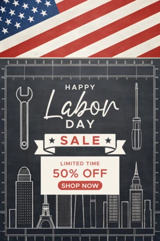 Labor Day Sale Template – Vintage Chalkboard Design with American Flag Elements