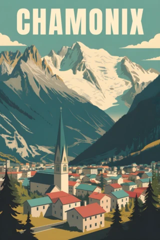 Vintage Chamonix Landscape Design Template for Travel Posters