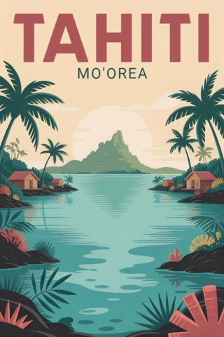 Tropical Paradise Design Template for Travel Posters Featuring Tahiti Landscape