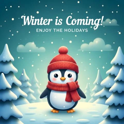 Plantilla de diseño de pingüino para tarjetas de felicitación de vacaciones de invierno.
