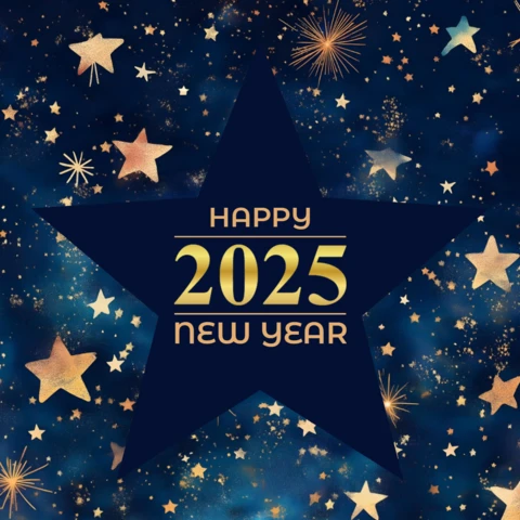 Bonne année 2025 bleu et or, modèle étoilé