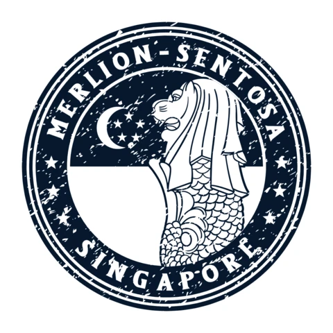 Merlion Sentosa Singapore Logo Design Template Black