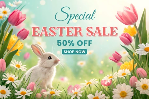 Modèle de conception florale printanière pour la vente spéciale de Pâques - 50% de réduction