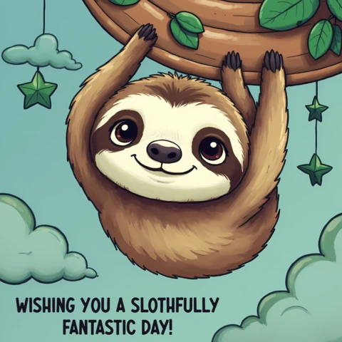 Sloth-Themed Greeting Card Design: Wishing You a Slothfully Fantastic Day!