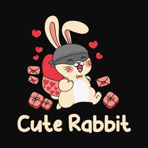 Cute Rabbit Valentine T-Shirt Design Template