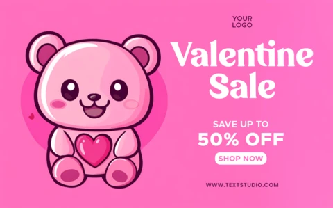Modèle de conception de vente de la Saint-Valentin pour des promotions mignonnes - économisez jusqu'à 50 % !