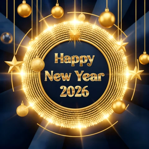Gold Glittering New Year 2026 Celebration Template Design for Festive Greeting Cards