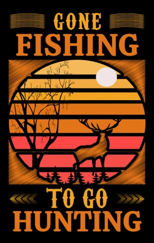 Diseño retro de pesca y caza al atardecer para plantilla de póster