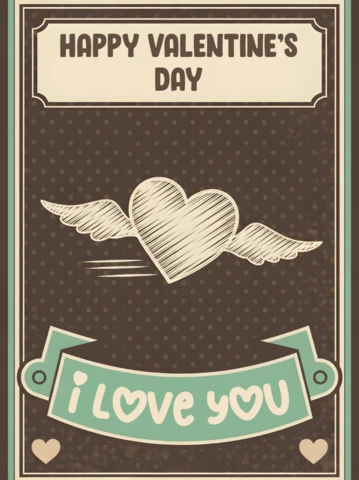 Vintage Heart Wings Valentine's Day Greeting Card Template Design