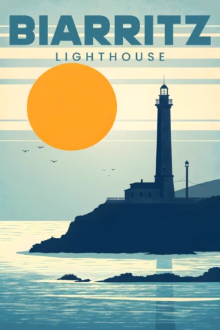 Modèle de design de phare rétro pour affiches de voyage