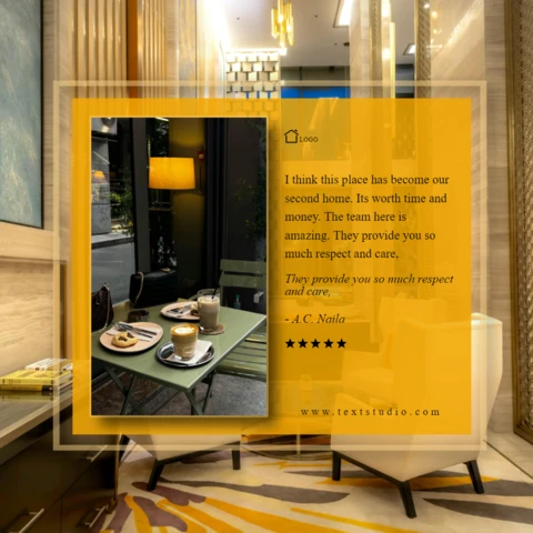Yellow and White Hotel Five Star Review Template For Instagram