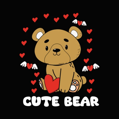 Cute Bear Animal Valentine T-Shirt Design Template