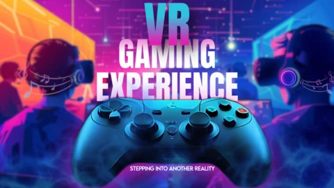 Design de la vignette de la chaîne de jeu vr youtube en néon violet et bleu