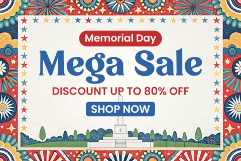 Modelo de design de mega liquidação do Memorial Day com estilo vintage festivo