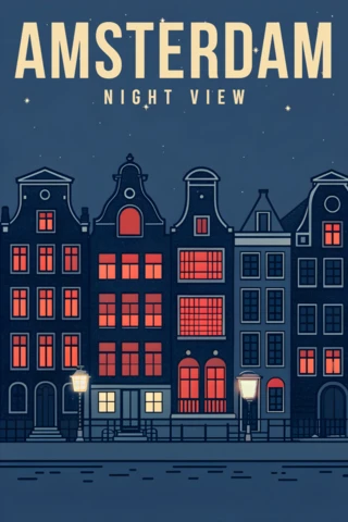 Amsterdam Night View Design Template for Merch and Poster Prints