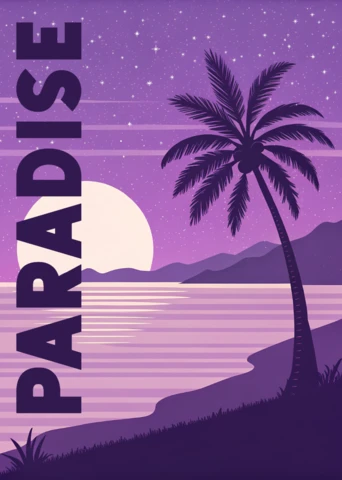Paradise Beach Sunset Design Template for Retro Flat Posters and Merchandise