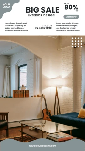 Modèle de design d'intérieur moderne pour des flyers promotionnels mettant en avant des éléments de salon confortables.