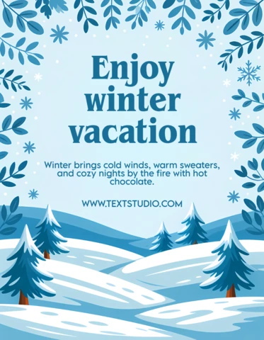 Modello di design per le vacanze invernali con alberi innevati per biglietto di auguri