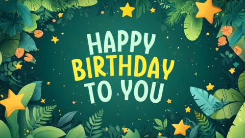 Green Forest Stars Happy Birthday Card Template