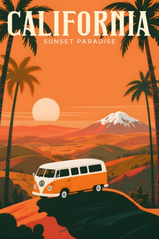 California Sunset Paradise Design Template for Travel Posters