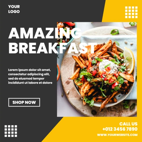 Two-Tone Yellow Grey Restaurant Instagram Post Design Template