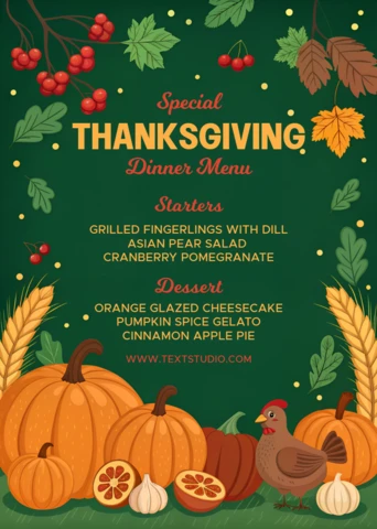 Thanksgiving Dinner Menu Design Template with Pumpkins and Autumn Elements for Fall Celebrations