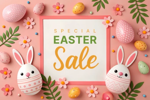 Spring-Themed Easter Sale Design Template with Playful Graphics