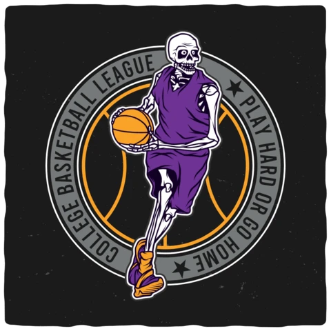 Skeleton Playing Basketball T-shirt Design Template
