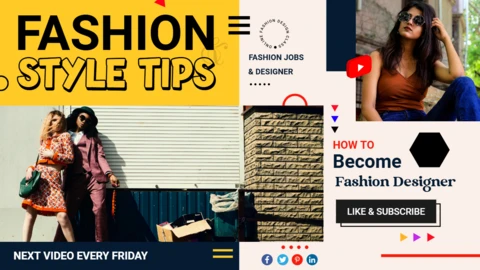 女性ファッション YouTube チャンネルのサムネイル投稿デザイン テンプレート
