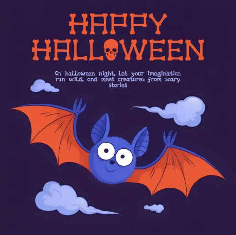 Playful Halloween Bat Design Template for Greeting Cards