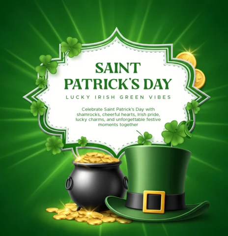 Saint Patrick's Day Design Template with Shamrocks and Leprechaun Hat for Festive Greeting Cards