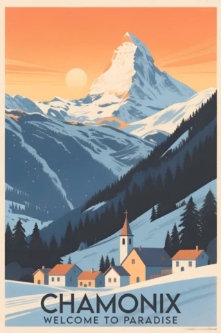 Chamonix Mountain Landscape Design Template for Travel Posters