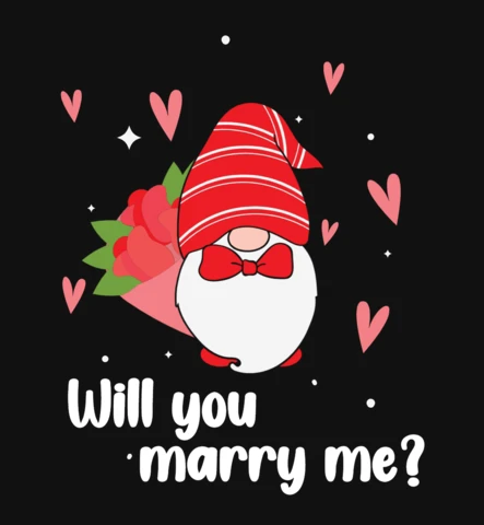 Will You Marry Me Gnome Proposal T-Shirt Design Template