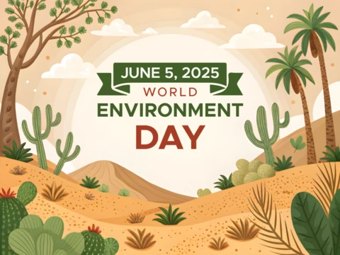 Plantilla de diseño editable con temática desértica para el Día Mundial del Medio Ambiente