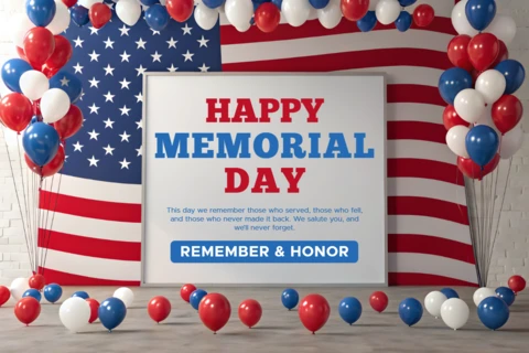 Patriotic Memorial Day Celebration Template – Editable Design with Balloons and American Flag