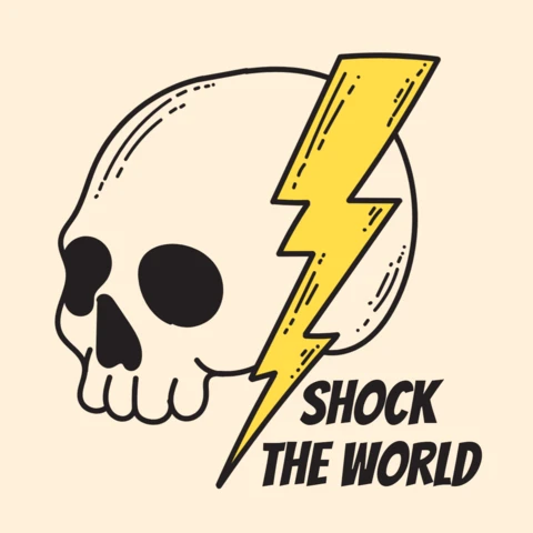 Schockiere die Welt mit einer Blitzschädel-Illustration und Zitat für ein freches T-Shirt-Design-Template.