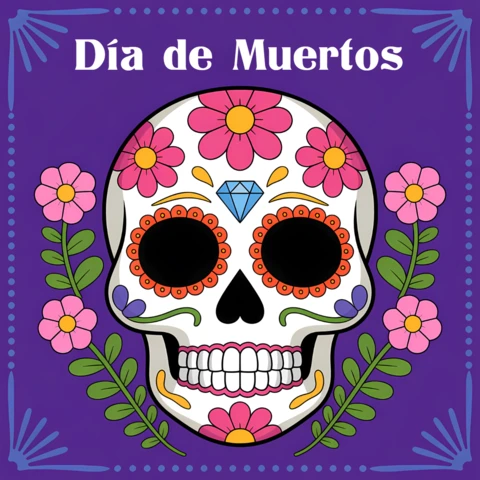 Colorful Día De Muertos Skull Design Template for Festive Posters