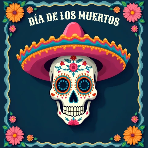 Colorful Día De Los Muertos Skull Design Template for Festive Posters