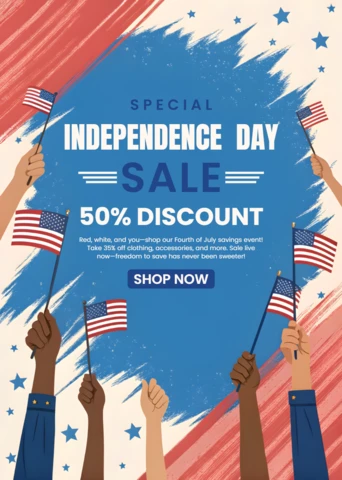 Independence Day Sale Design Template with Hands Holding American Flags