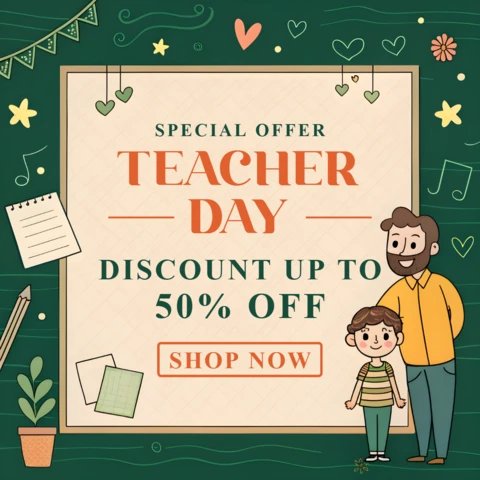 Design caprichoso de modelo de desconto para o dia do professor para promoções comemorativas