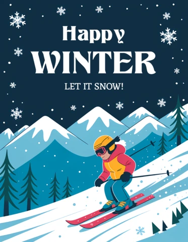 Plantilla de diseño de deportes de invierno para tarjeta de saludo de esquí