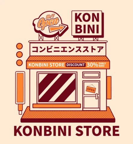 KONBINI LIFE Japanese Convenience Store with Retro Signage & 30% Early Bird Discount T-Shirt Design Template