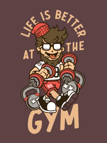 Life Is Better At The Gym Cartoon Character T-Shirt Design Template