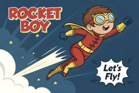 Raketenjunge Cartoon-Designvorlage für Kinderbekleidung
