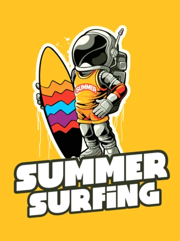Summer Surfing With Astronaut T-shirt Design Template