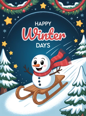Winter Wonderland Design Template Featuring Snowman Sledding for Holiday Cards